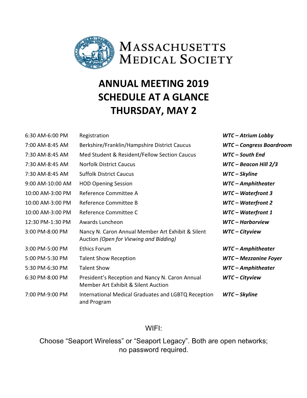 Annual Meeting 2019 Schedule at a Glance Thursday, May 2