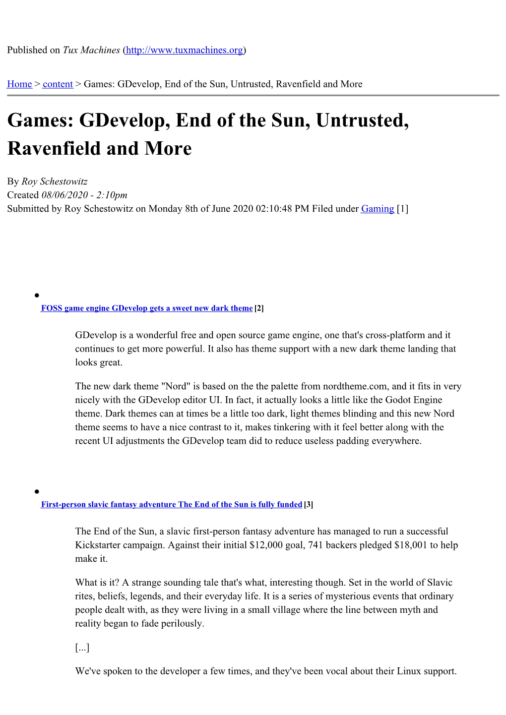 Games: Gdevelop, End of the Sun, Untrusted, Ravenfield and More