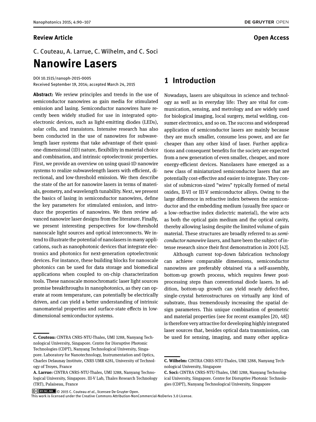 Nanowire Lasers