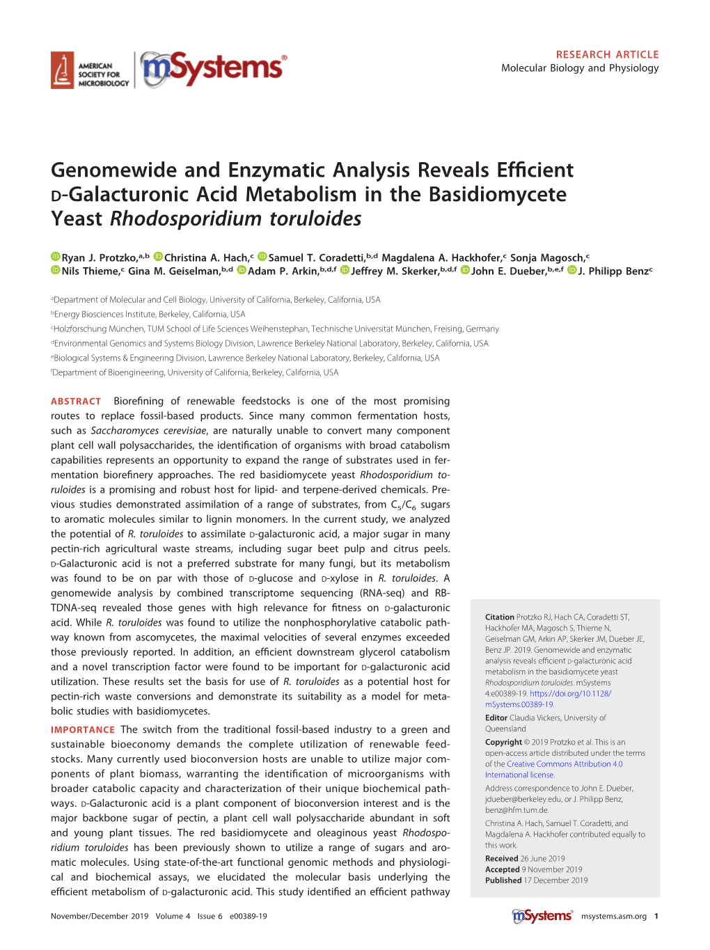 Genomewide and Enzymatic Analysis Reveals Efficient D-Galacturonic