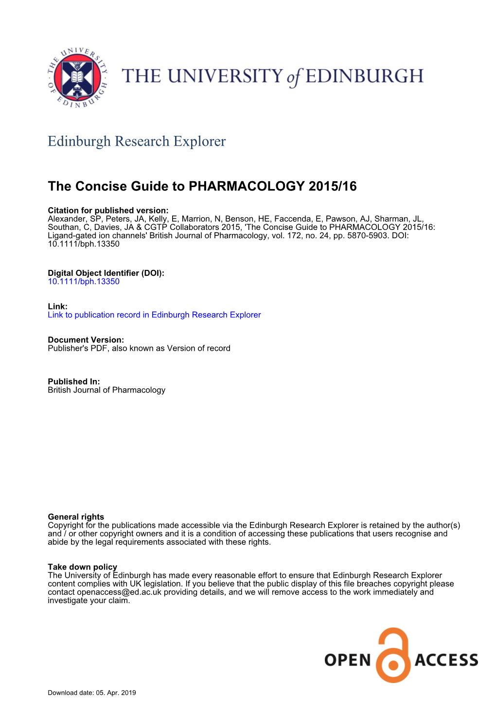 Ligand-Gated Ion Channels' British Journal of Pharmacology, Vol