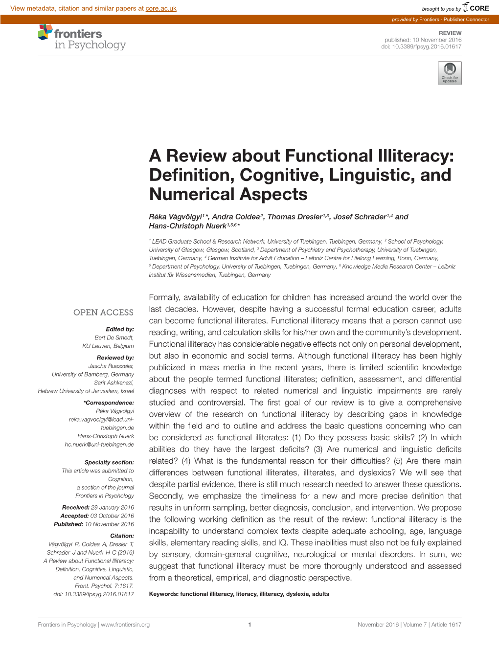 A Review About Functional Illiteracy: Definition, Cognitive, Linguistic, And