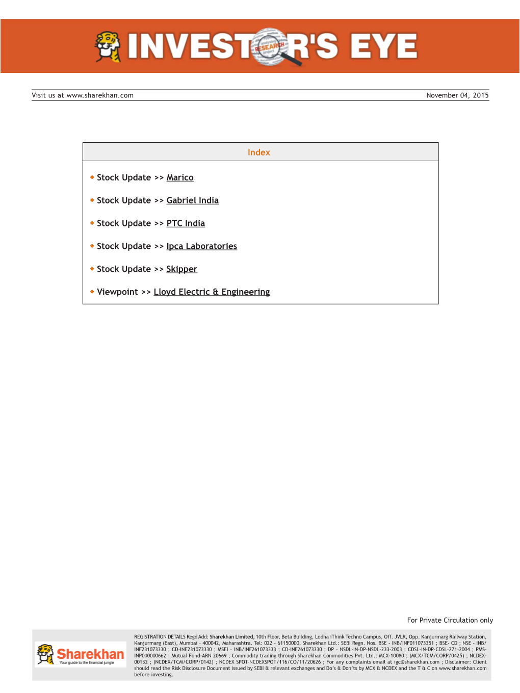 Index Stock Update >> Marico Stock Update >> Gabriel India Stock Update >> PTC India Stock