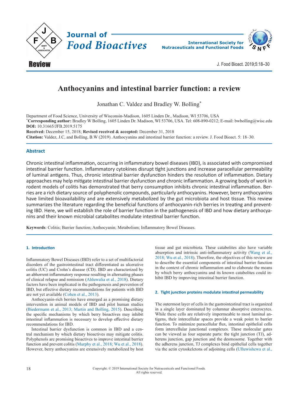 Anthocyanins and Intestinal Barrier Function: a Review