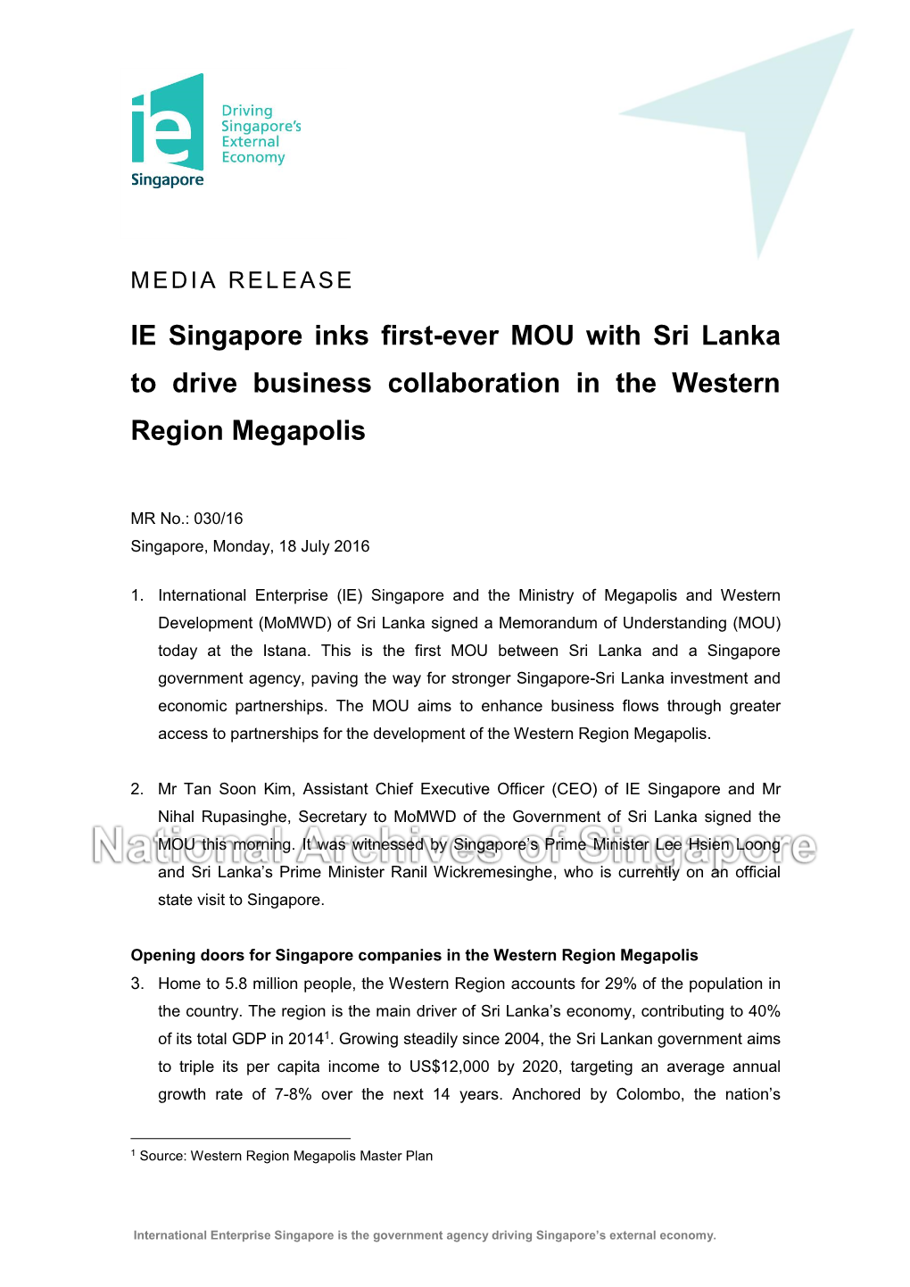 IE Singapore Inks First-Ever MOU with Sri Lanka to Drive Business Collaboration in the Western Region Megapolis