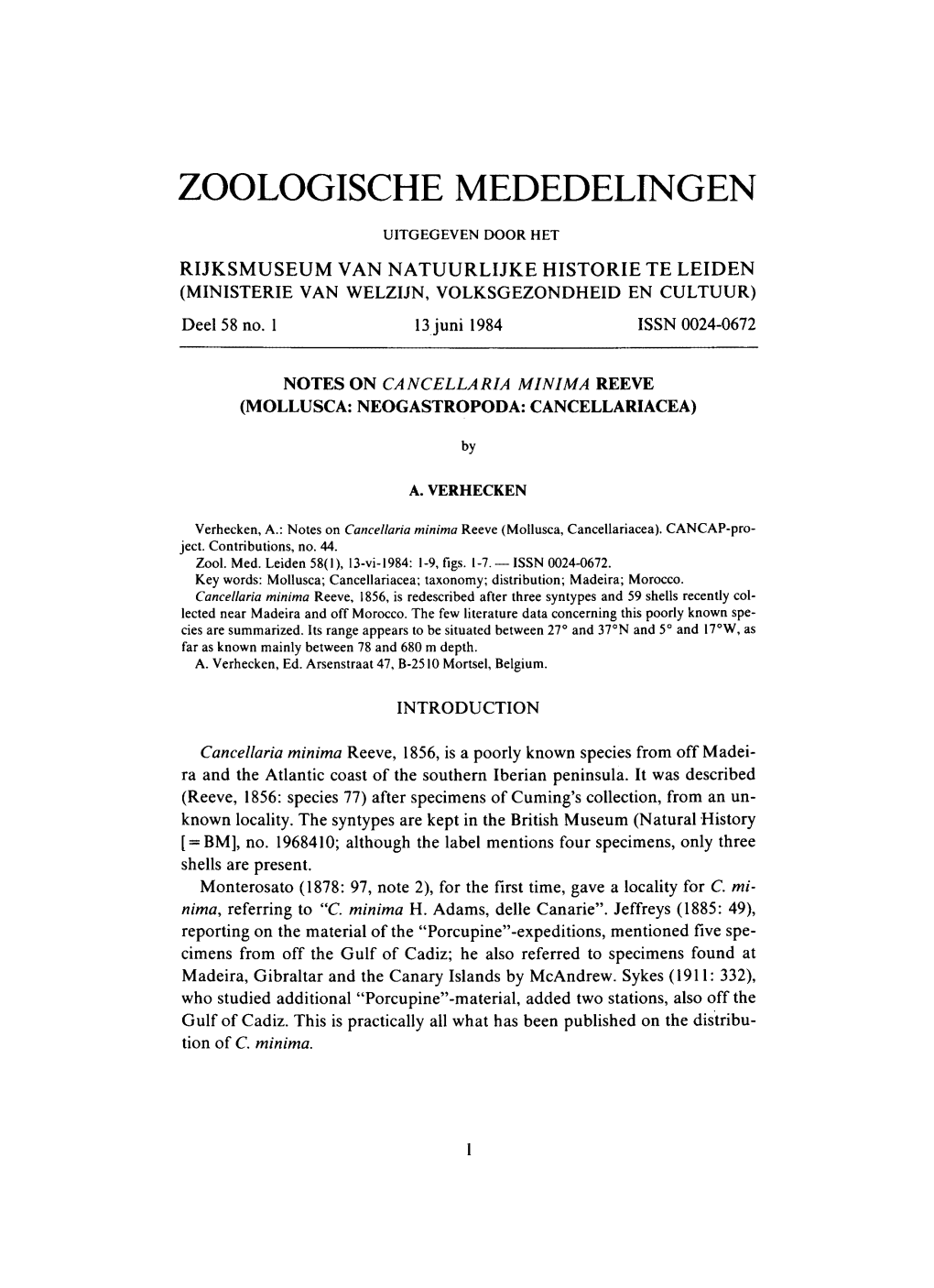 Zoologische Mededelingen