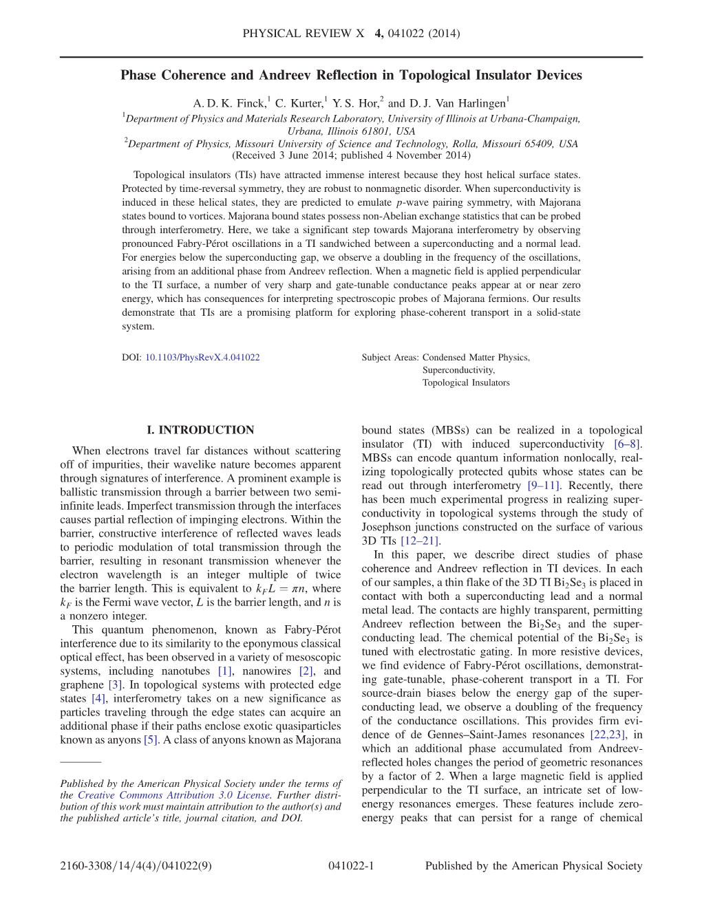 Phase Coherence and Andreev Reflection in Topological Insulator Devices