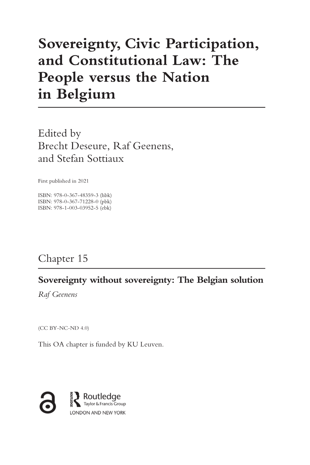 Sovereignty, Civic Participation, and Constitutional Law: the People Versus the Nation in Belgium