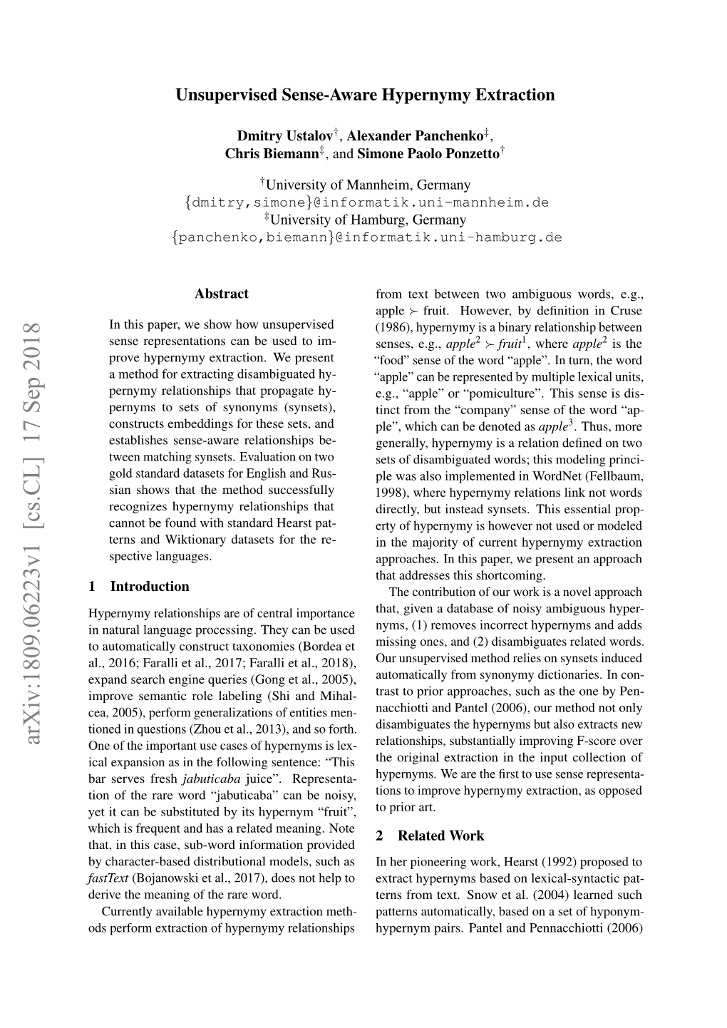 Arxiv:1809.06223V1 [Cs.CL] 17 Sep 2018