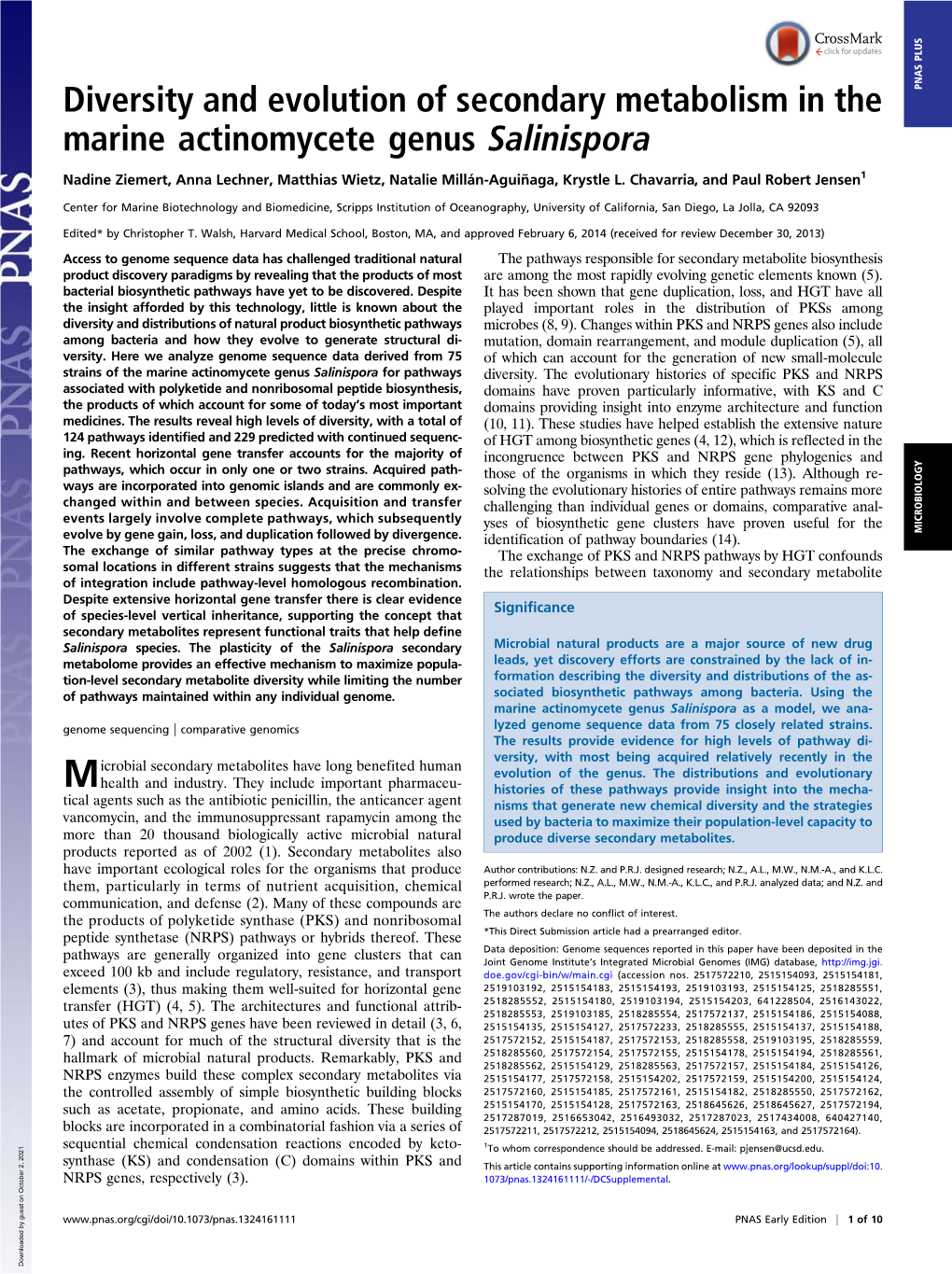 Diversity and Evolution of Secondary Metabolism in the Marine