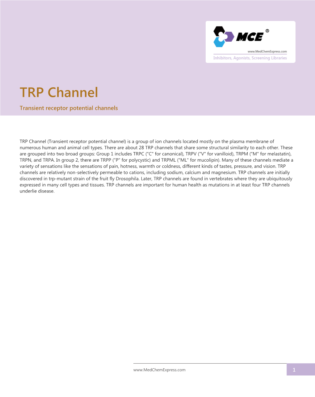 TRP Channel Transient Receptor Potential Channels