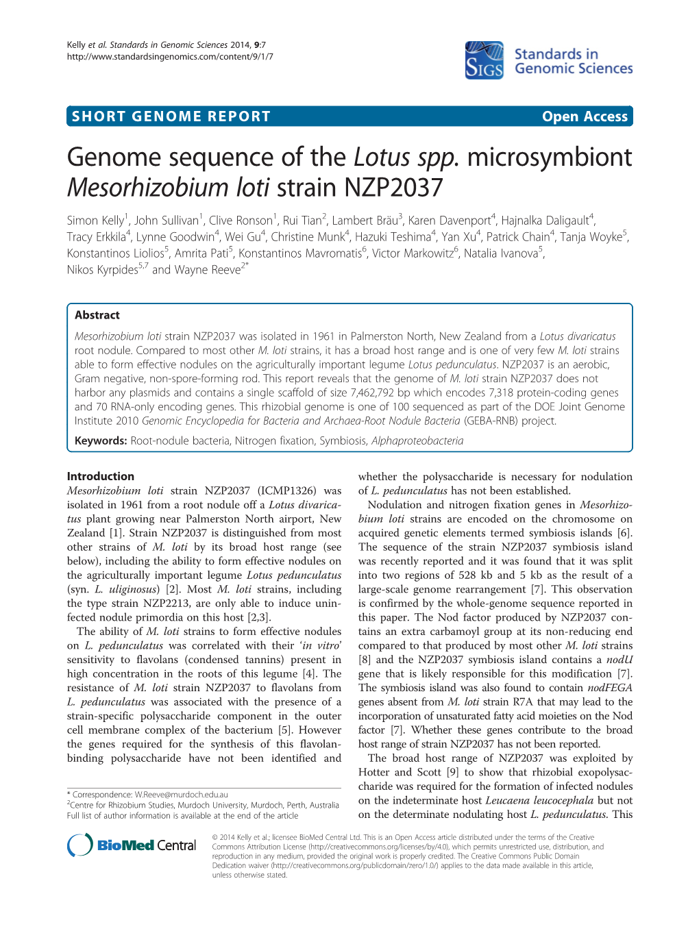 Genome Sequence of the Lotus Spp. Microsymbiont Mesorhizobium Loti