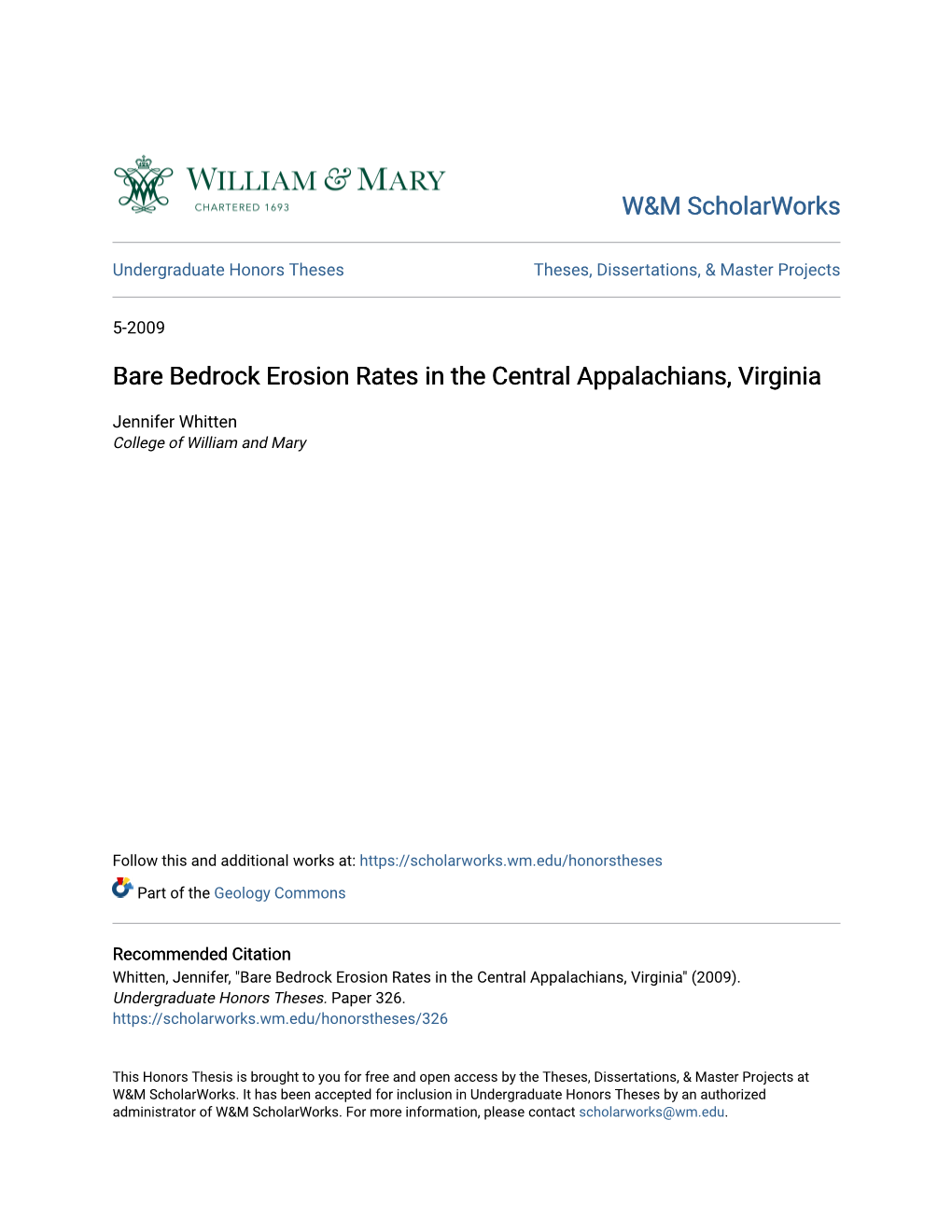 Bare Bedrock Erosion Rates in the Central Appalachians, Virginia