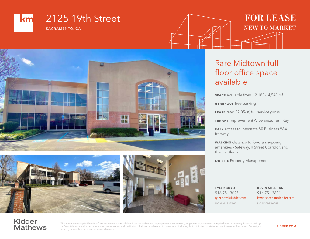 2125 19Th Street for LEASE SACRAMENTO, CA NEW to MARKET