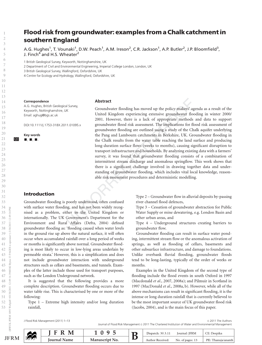 Flood Risk from Groundwater: Examples from a Chalk Catchment in 2 Southern England 3 4 A.G