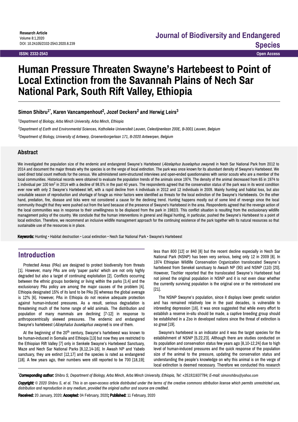 Human Pressure Threaten Swayne's Hartebeest to Point of Local