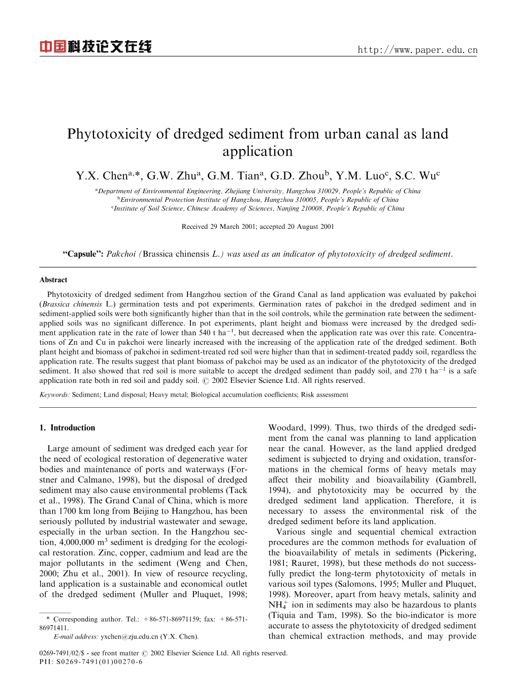 Phytotoxicity of Dredged Sediment from Urban Canal As Land Application