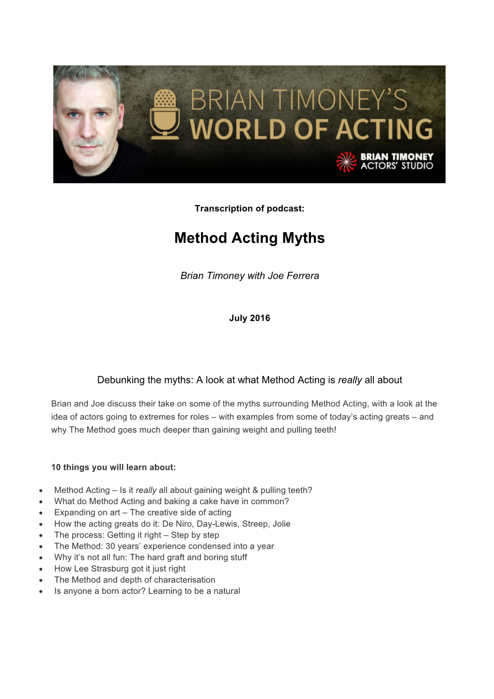 Method Acting Myths