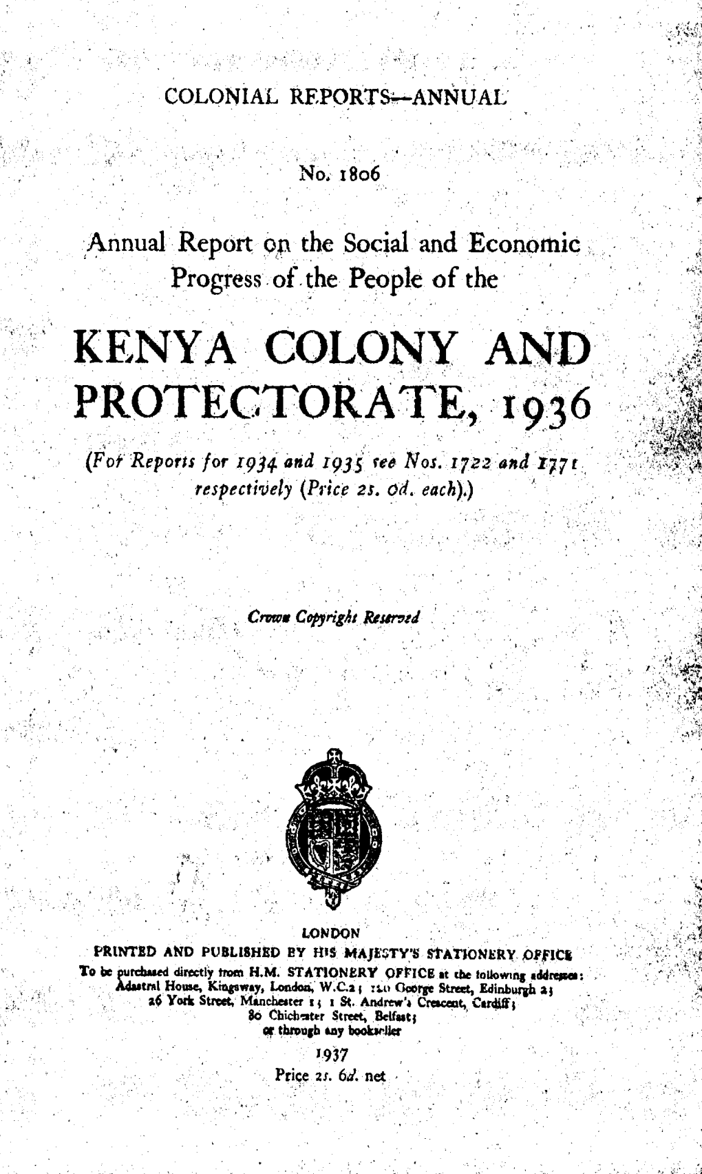 Annual Report of the Colonies, Kenya, 1936