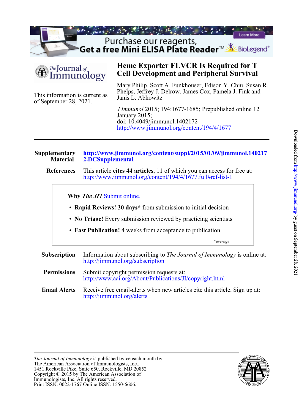 Cell Development and Peripheral Survival Heme Exporter FLVCR Is