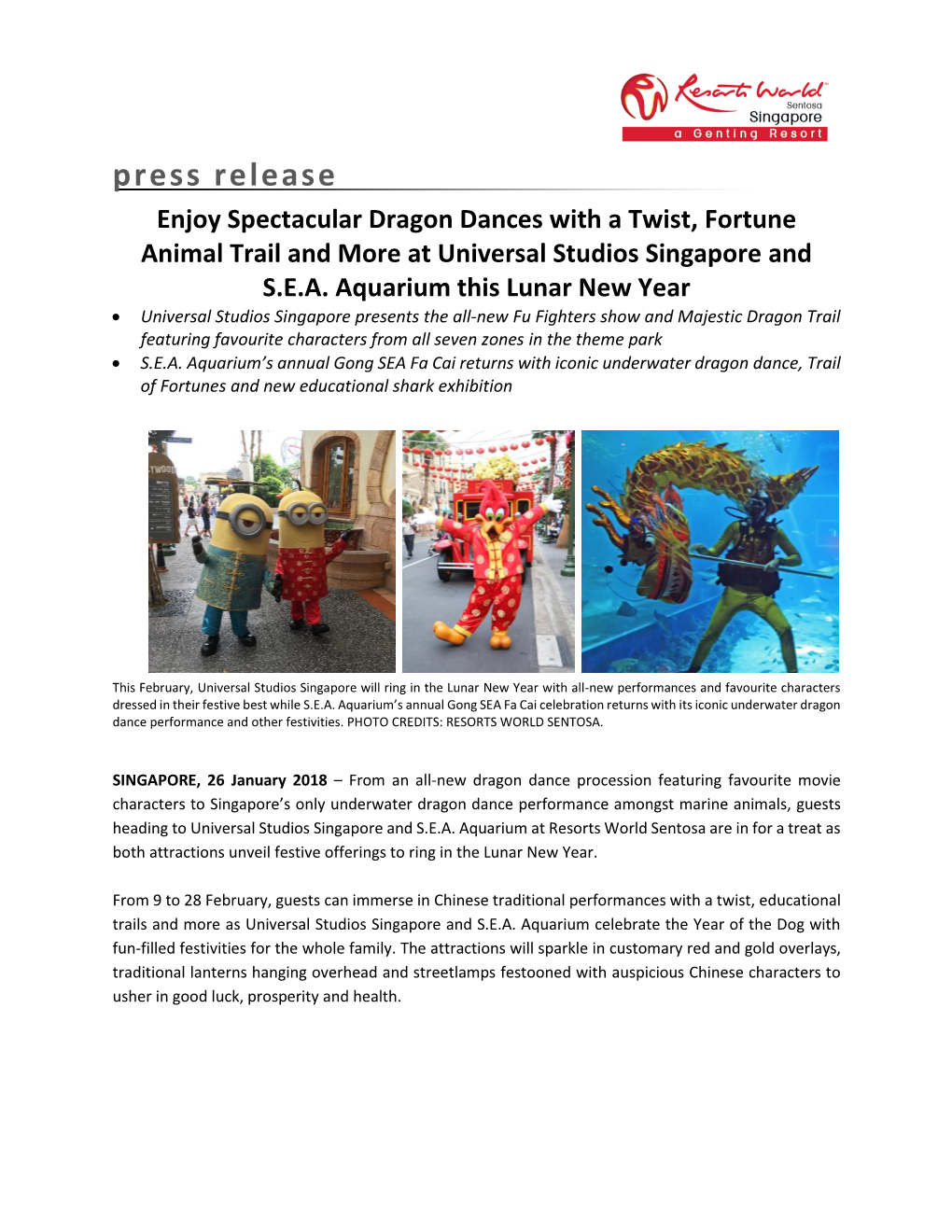 Press Release Enjoy Spectacular Dragon Dances with a Twist, Fortune Animal Trail and More at Universal Studios Singapore and S.E.A