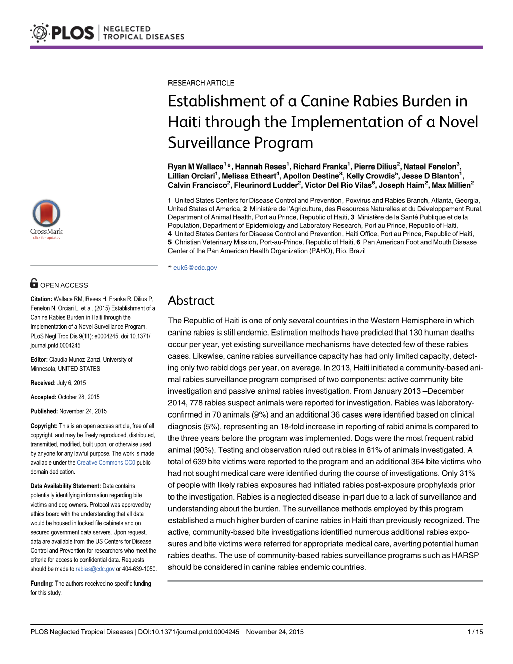 Establishment of a Canine Rabies Burden in Haiti Through the Implementation of a Novel Surveillance Program