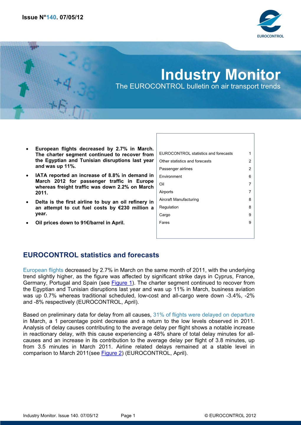 Industry Monitor the EUROCONTROL Bulletin on Air Transport Trends