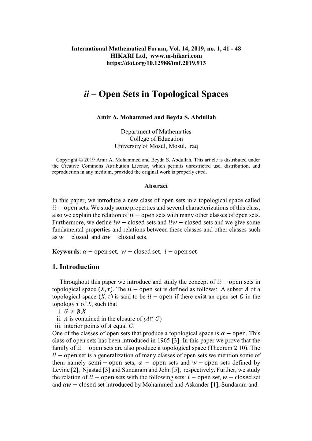 Open Sets in Topological Spaces