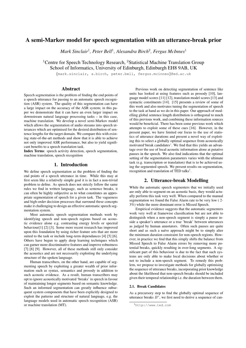 A Semi-Markov Model for Speech Segmentation with an Utterance-Break Prior