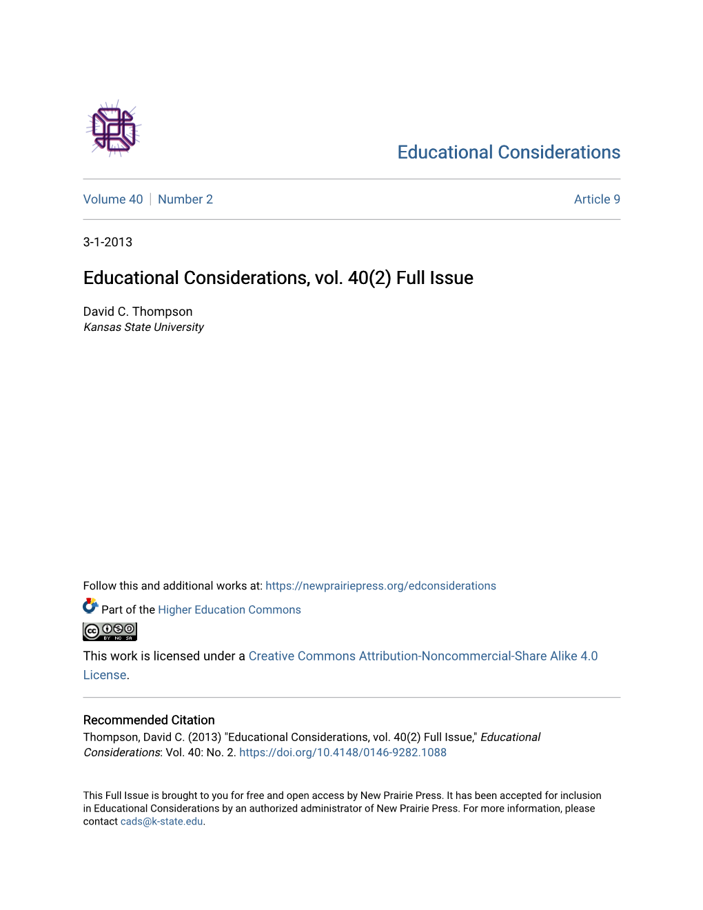 Educational Considerations, Vol. 40(2) Full Issue