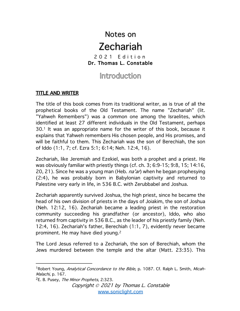 Notes on Zechariah 202 1 Edition Dr