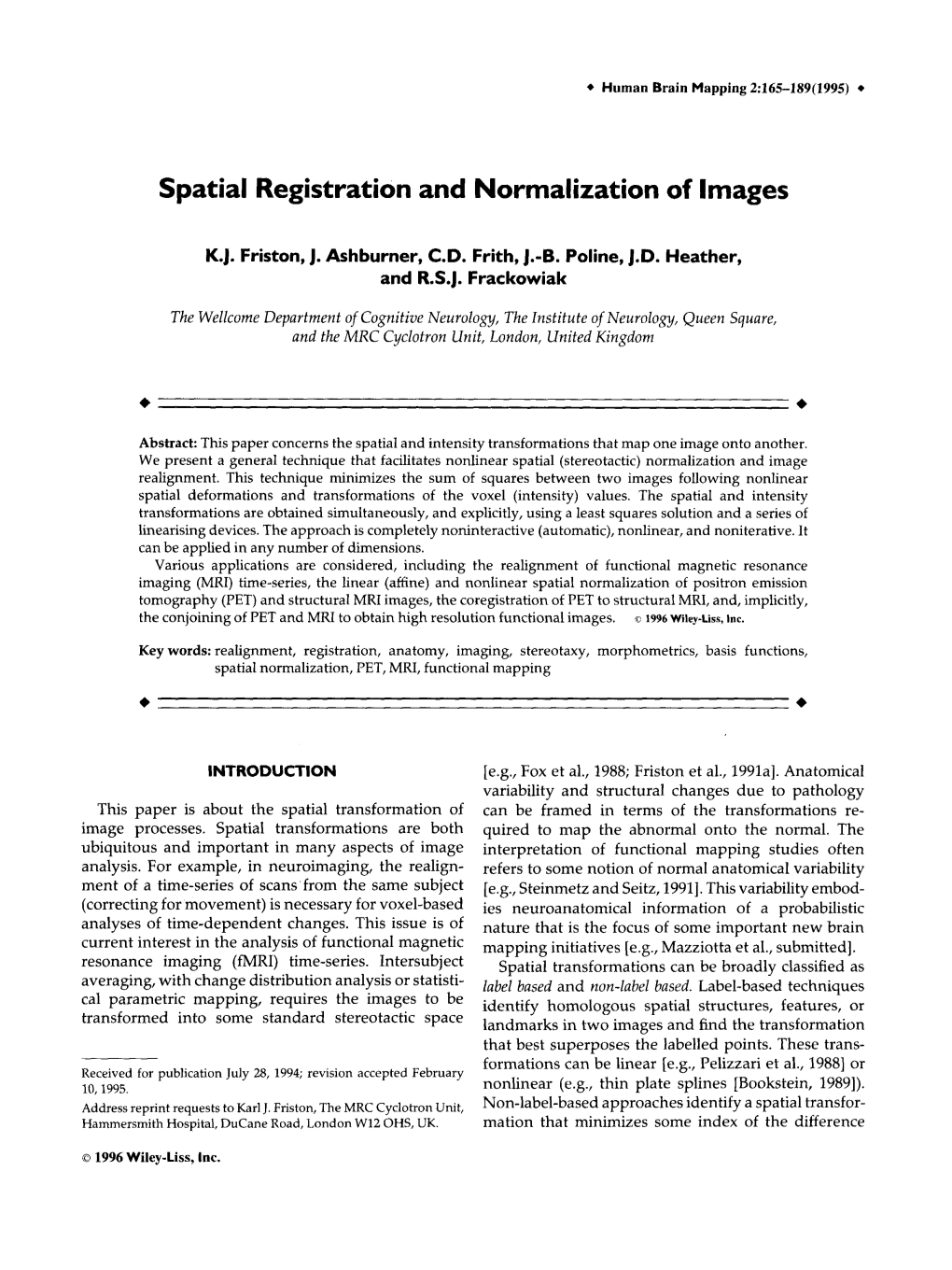 Spatial Registration and Normalization of Images