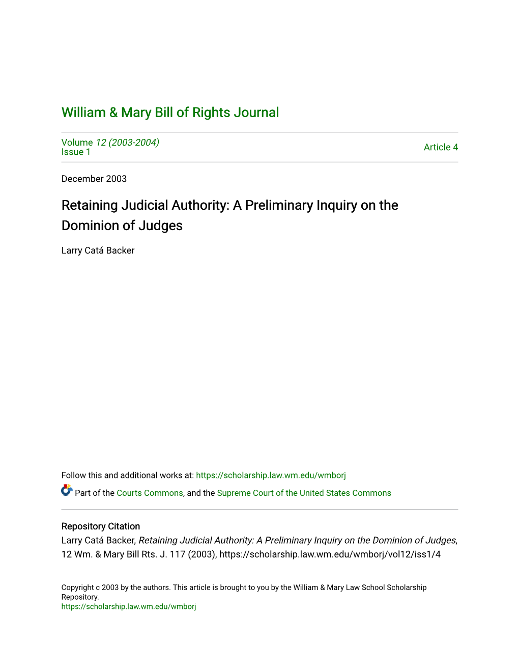 Retaining Judicial Authority: a Preliminary Inquiry on the Dominion of Judges