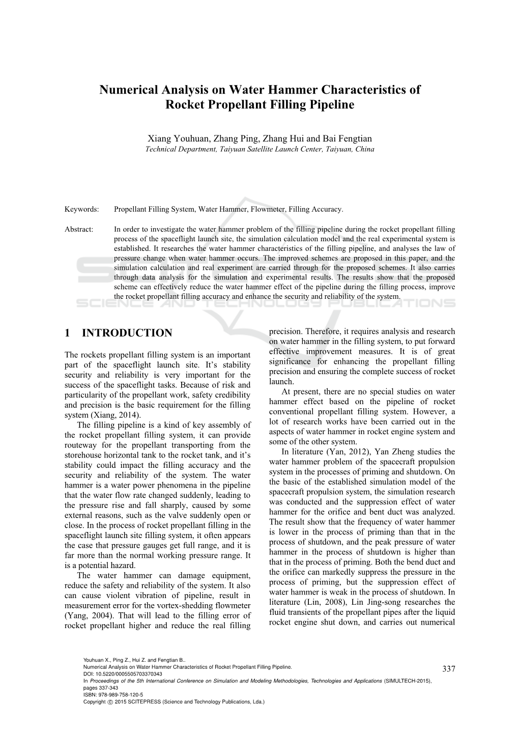 Numerical Analysis on Water Hammer Characteristics of Rocket Propellant Filling Pipeline