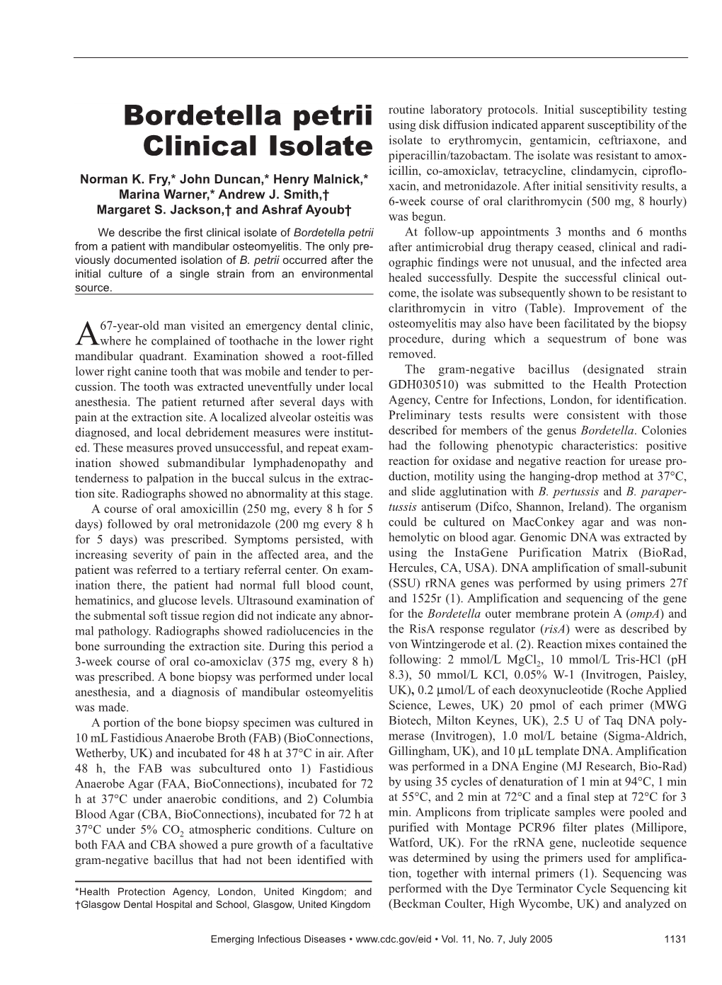 Bordetella Petrii Clinical Isolate Isolates of This Species Have Been Previously Reported from 4