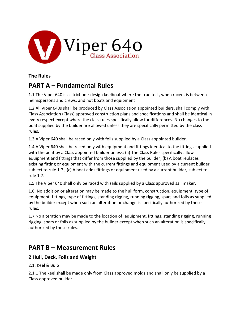 Fundamental Rules PART B – Measurement Rules