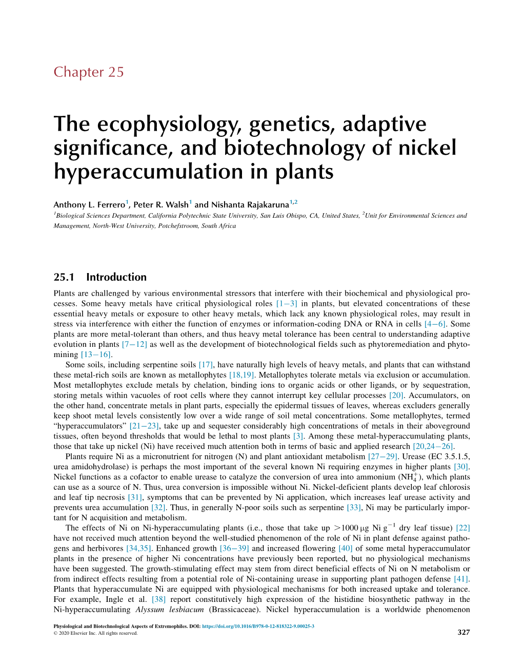 Chapter 25. the Ecophysiology, Genetics, Adaptive Significance, And