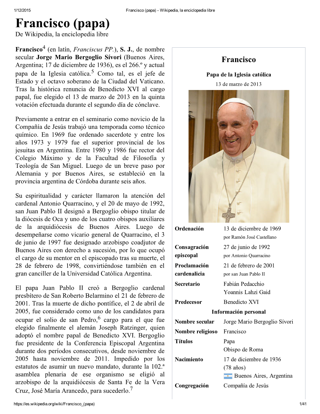 Francisco (Papa) ­ Wikipedia, La Enciclopedia Libre Francisco (Papa) De Wikipedia, La Enciclopedia Libre