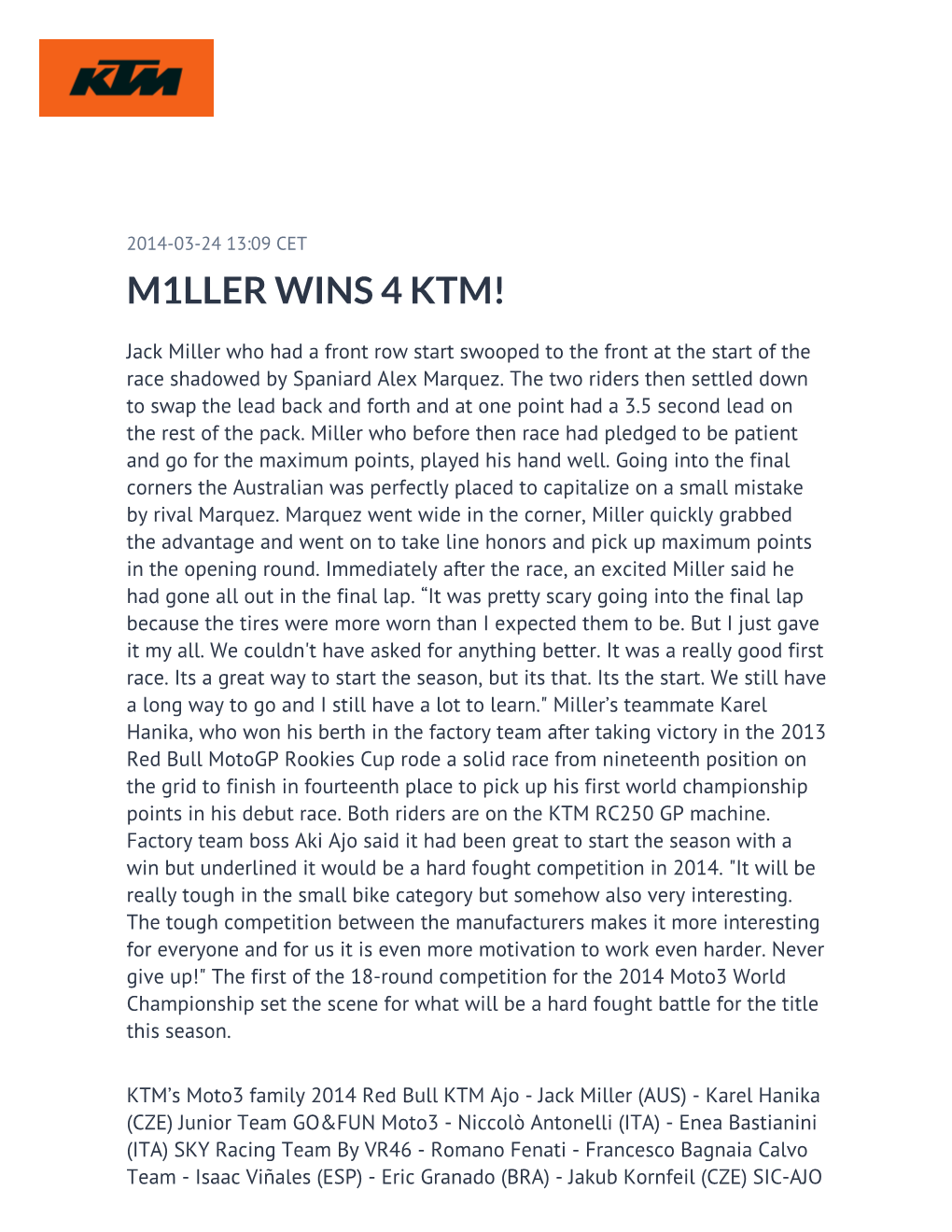 M1ller Wins 4 Ktm!