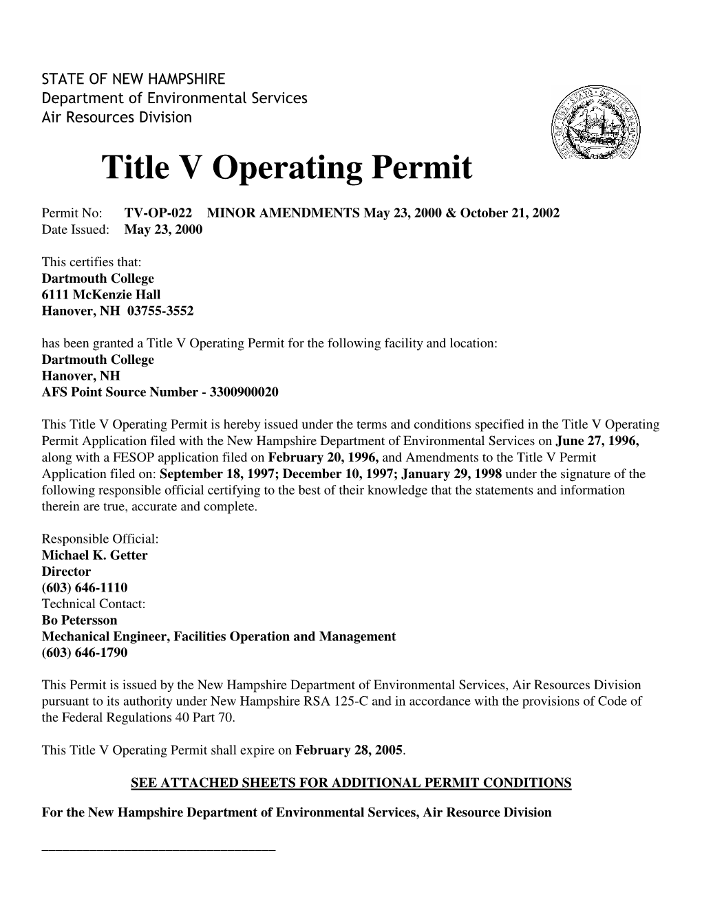 Title V Operating Permit