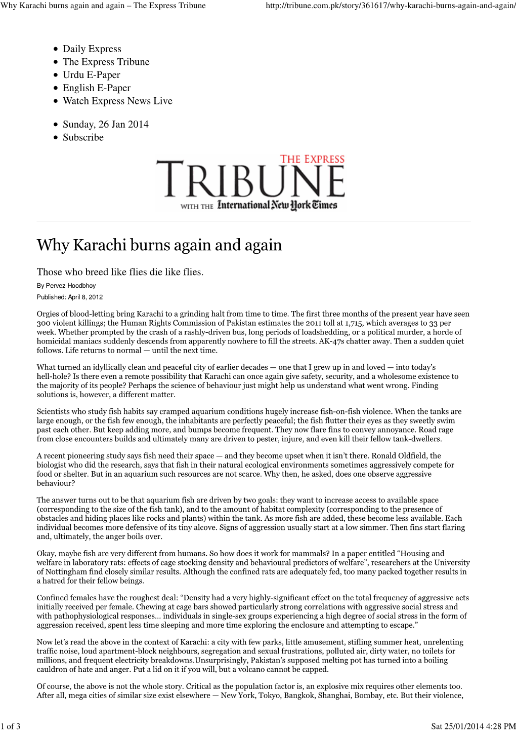 Why Karachi Burns Again and Again \226 the Express Tribune