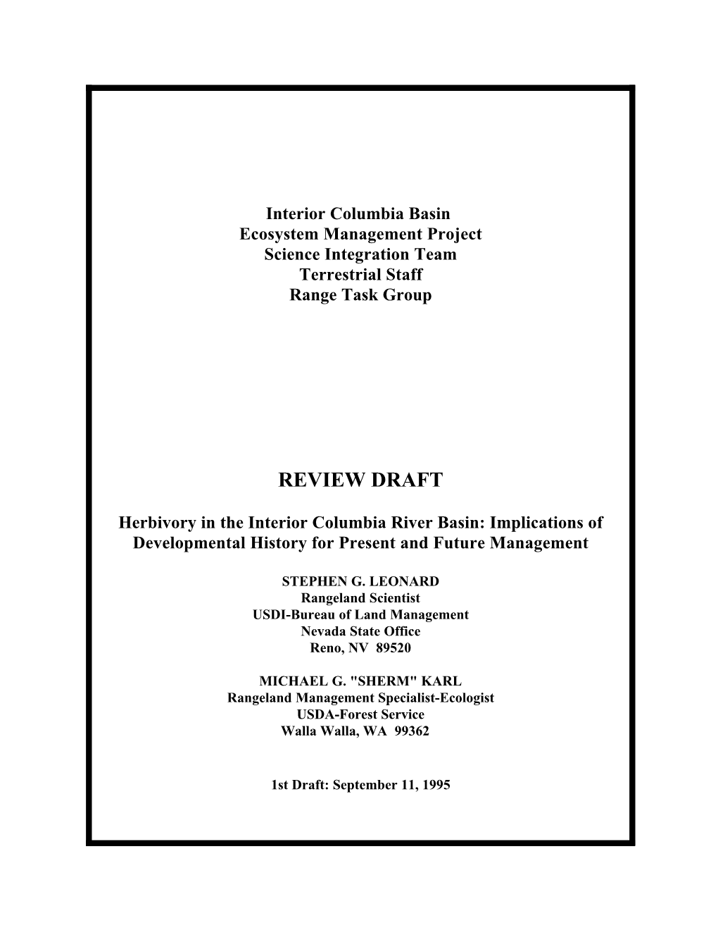 Herbivory in the Interior Columbia River Basin: Implications of Developmental History for Present and Future Management