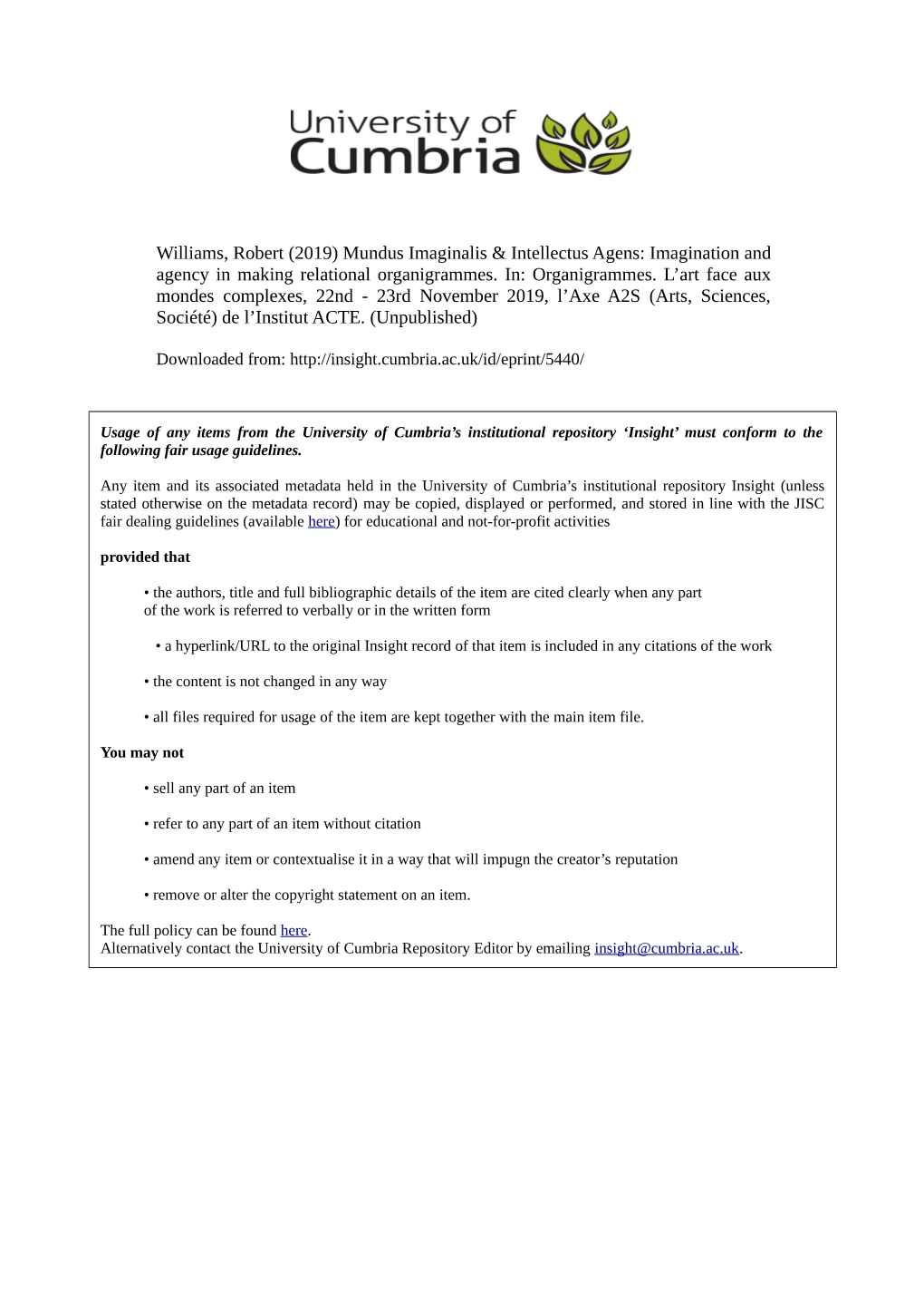 Williams, Robert (2019) Mundus Imaginalis & Intellectus Agens: Imagination and Agency in Making Relational Organigrammes