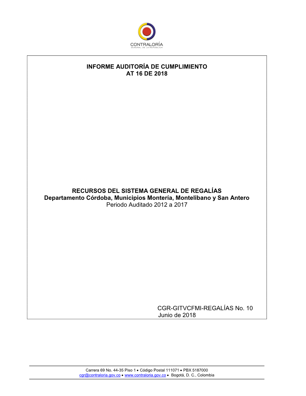 Informe Auditoría De Cumplimiento at 16 De 2018