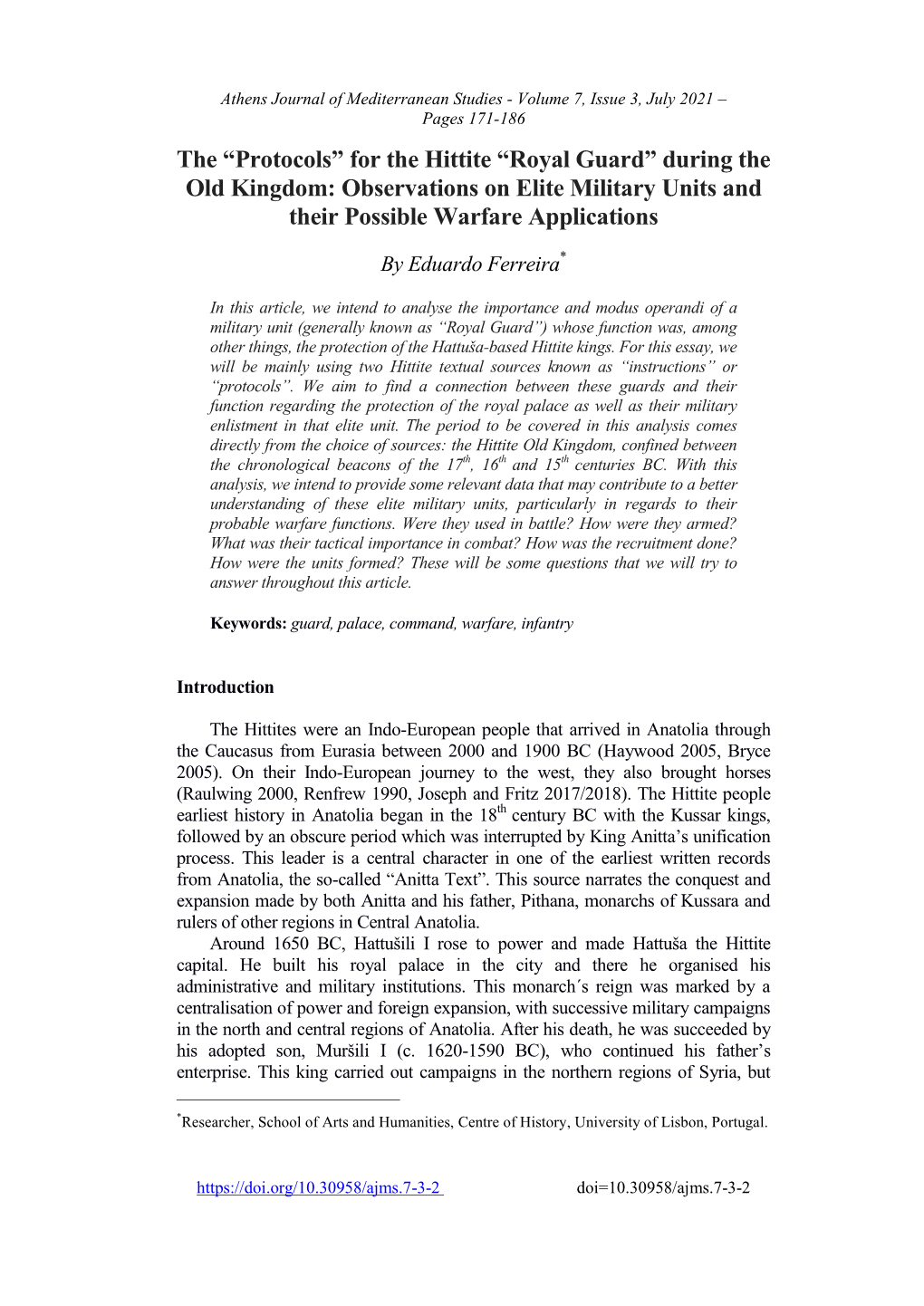 For the Hittite “Royal Guard” During the Old Kingdom: Observations on Elite Military Units and Their Possible Warfare Applications