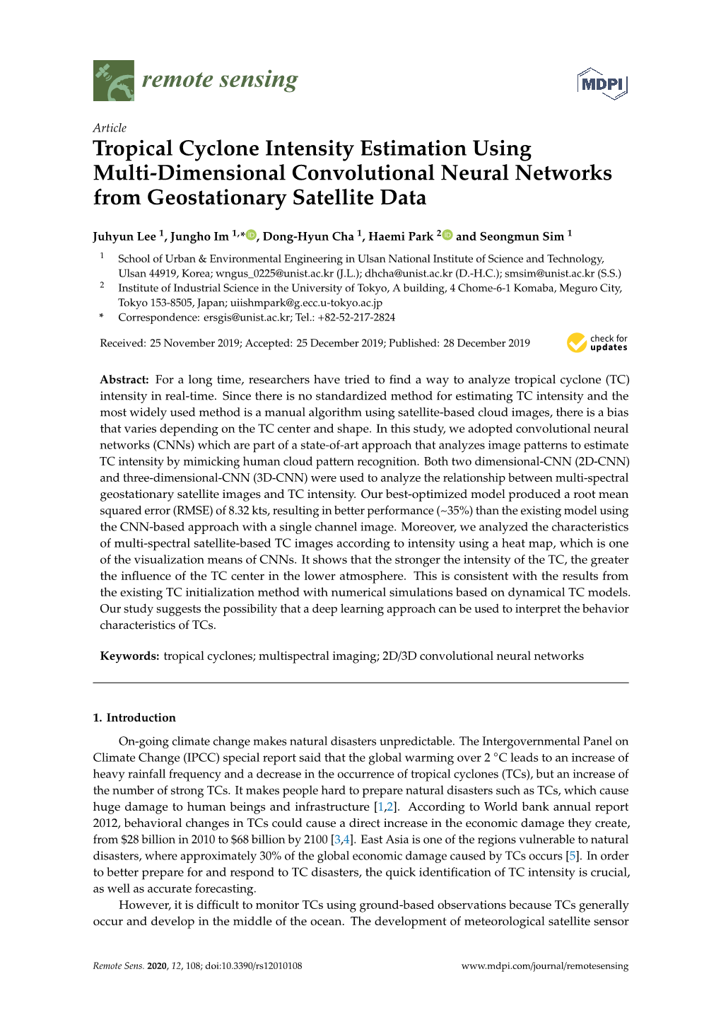 Tropical Cyclone Intensity Estimation Using Multi-Dimensional Convolutional Neural Networks from Geostationary Satellite Data