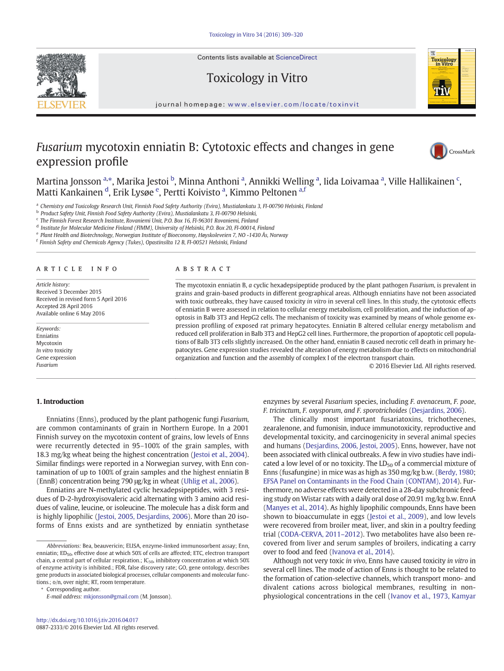 Cytotoxic Effects and Changes in Gene Expression Profile