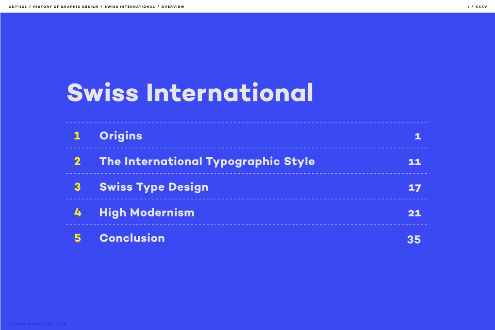 SWISS INTERNATIONAL / Overview I / Xxxv