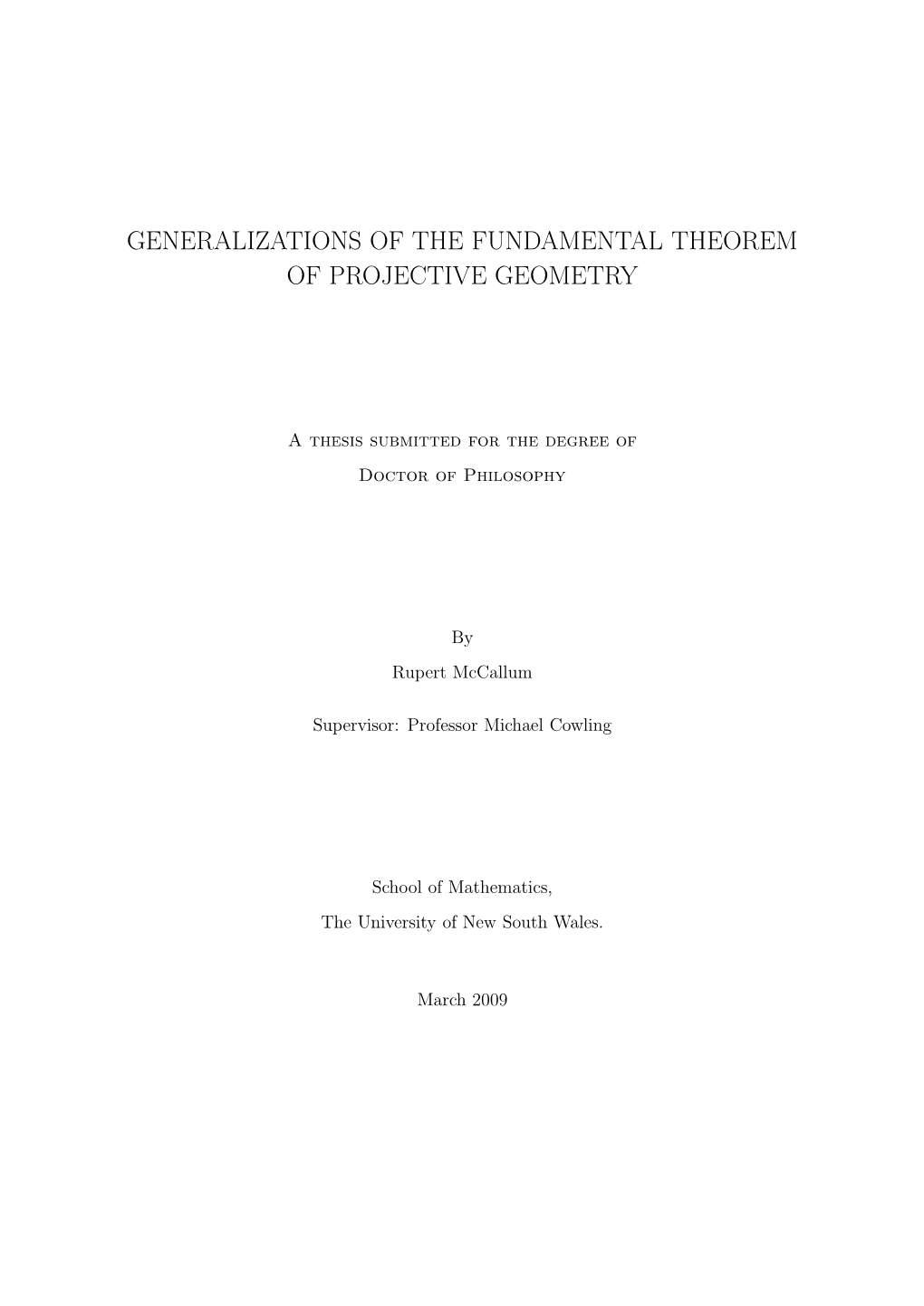 Generalisations of the Fundamental Theorem of Projective