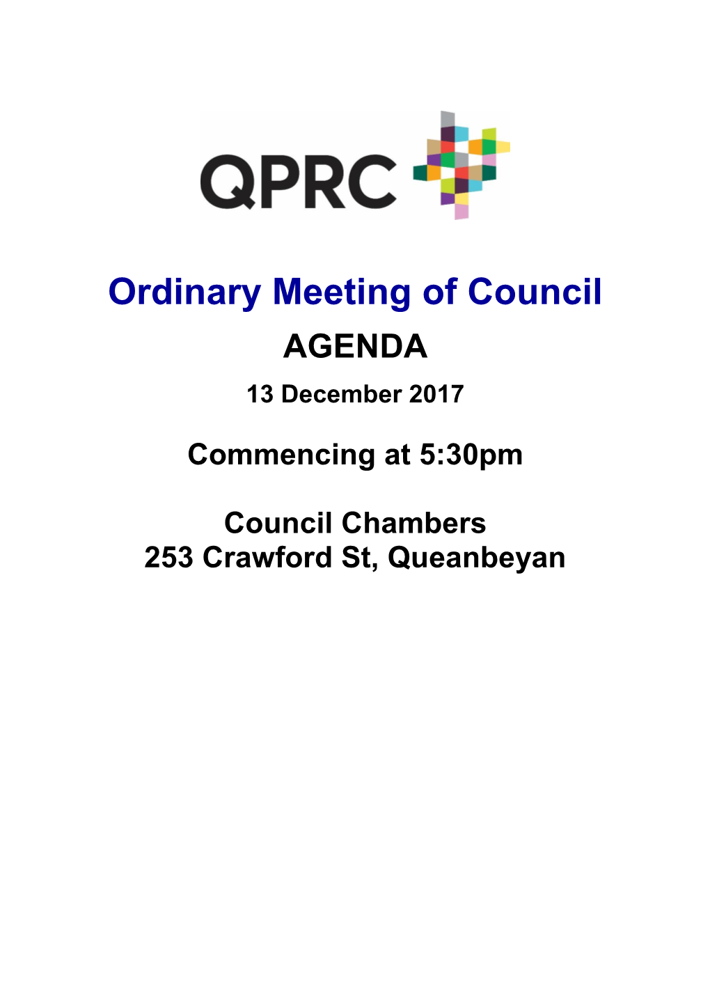 Ordinary Meeting of Council AGENDA 13 December 2017